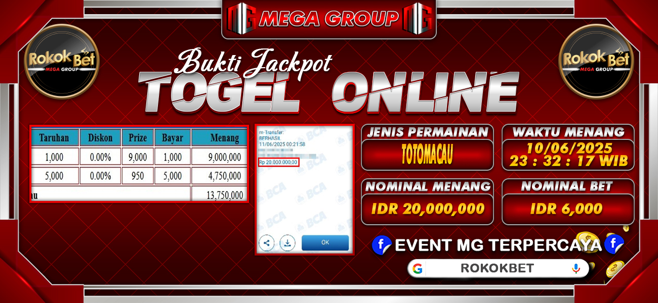 Bukti JP situs Rokokbet hari Rabu, 11 Juni 2025