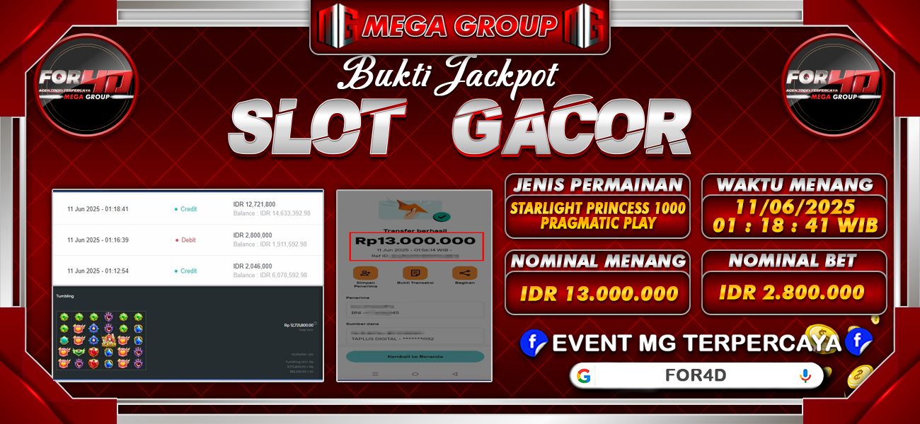 Bukti JP situs For4D hari Rabu, 11 Juni 2025