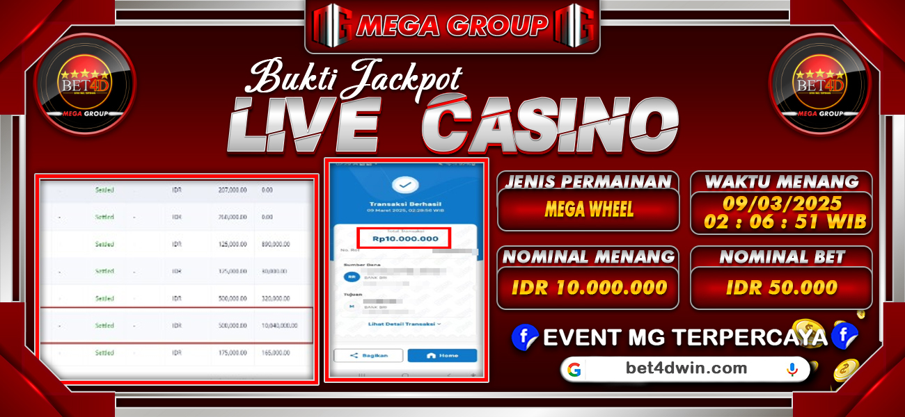 Bukti JP situs Bet4D hari Minggu, 09 Maret 2025